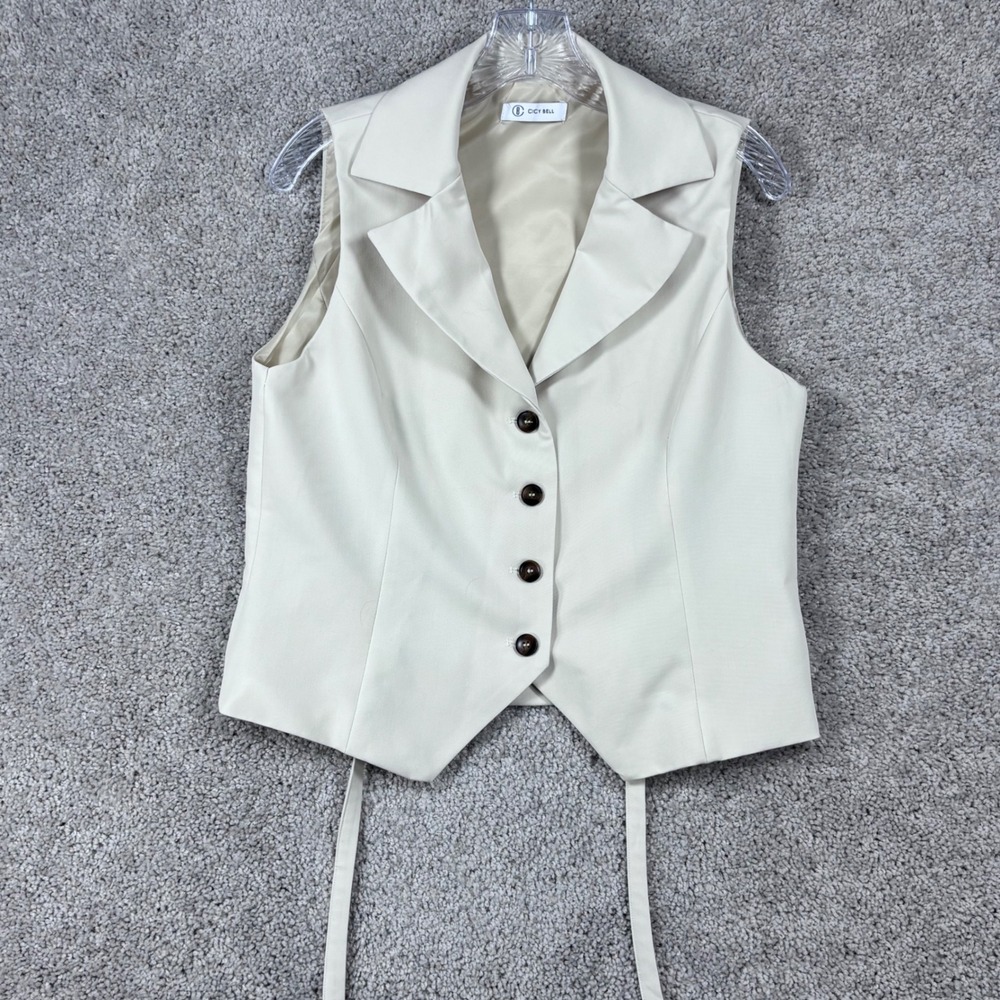 Cicy Bell Womens Beige Tailored Button Front Vest Notched Lapel Size S M9J538
